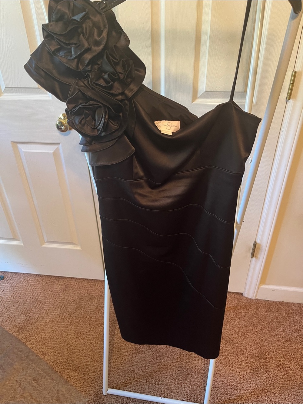 Jessica Simpson Black One-Shoulder Rosette Cocktail Dress